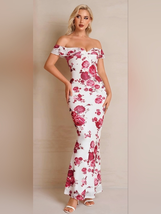 Dresses & Skirts - NWT Floral Off Shoulder Maxi Dress XL Mermaid Bodycon Has Stretch
